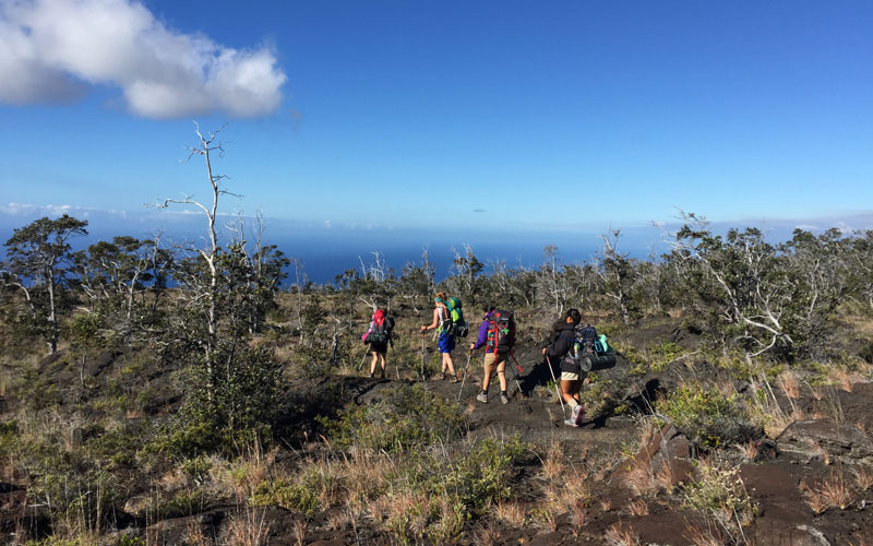 volunteers hiking